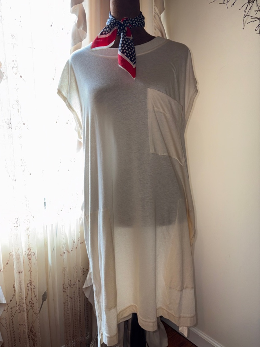 Free People Sheer Pocket T-Shirt Dress in Cream